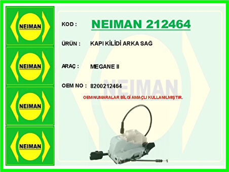 KAPI KİLİDİ ARKA SAĞ MEGANE 2 8200212464