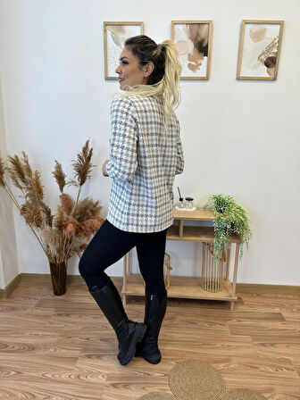 Kadın Uzun Kollu V Hakim Yaka çok Renkli Dokuma Bluz