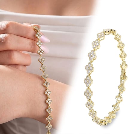 💎 Premium Parlak Altın Renk 8 mm Beyaz Zirkon Taşlı Çiçek Kadın Bijuteri Bileklik 3183KBV6D2 (~18cm)