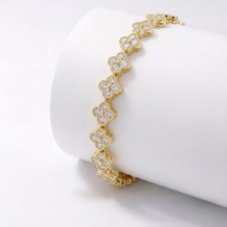 💎 Premium Parlak Altın Renk 8 mm Beyaz Zirkon Taşlı Çiçek Kadın Bijuteri Bileklik 3183KBV6D2 (~18cm)