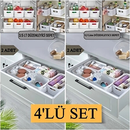 4 ADET Dolap Içi, Buzdolabı Düzenleyici, Banyo Organizer Sepet (2 ADET 3.5 - 2 ADET 9,5 Lt)