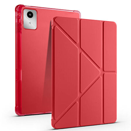 Lenovo Tab M11 TB-330FU Uyumlu Kılıf 3 Farklı Stand Kalemlikli Tri Folding Tablet Kılıfı