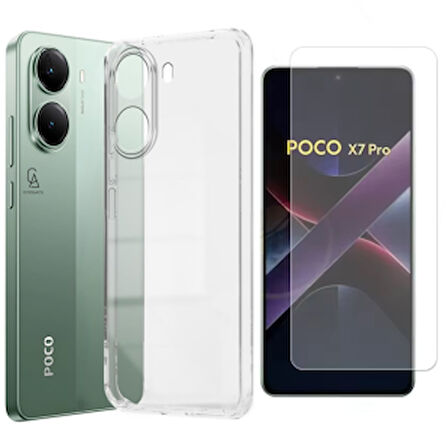 Xiaomi Poco X7 Pro Uyumlu Kılıf Esnek Silikon Telefon Kılıfı ve Temperli Cam Ekran Koruyucu