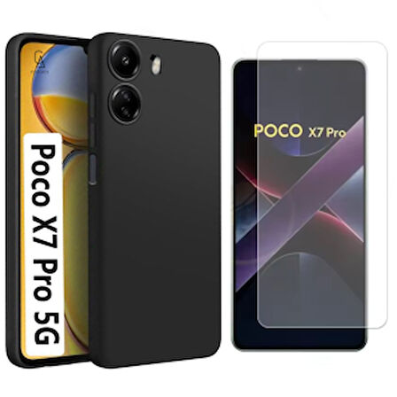 Xiaomi Poco X7 Pro Uyumlu Kılıf Esnek Silikon Telefon Kılıfı ve Temperli Cam Ekran Koruyucu