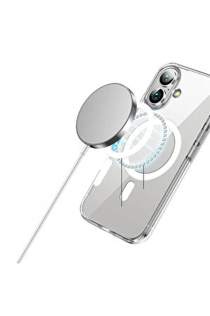Apple iPhone 16 Plus Uyumlu Kılıf Şeffaf Magsafe Wireless Şarj Özellikli Transparan Telefon Kılıfı