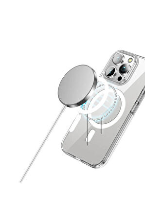 Apple iPhone 16 Pro Max Uyumlu Kılıf Şeffaf Magsafe Wireless Şarj Özellikli Transparan Telefon Kılıf