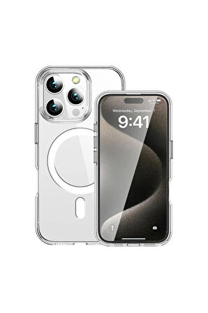 Apple iPhone 16 Pro Max Uyumlu Kılıf Şeffaf Magsafe Wireless Şarj Özellikli Transparan Telefon Kılıf