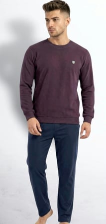 %100 Pamuk Selanik Örme Uzun Kol Erkek Pijama Takımı Kışlık Bordo