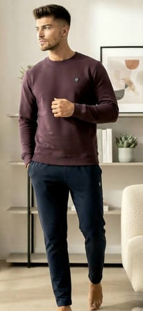 %100 Pamuk Selanik Örme Uzun Kol Erkek Pijama Takımı Kışlık Bordo
