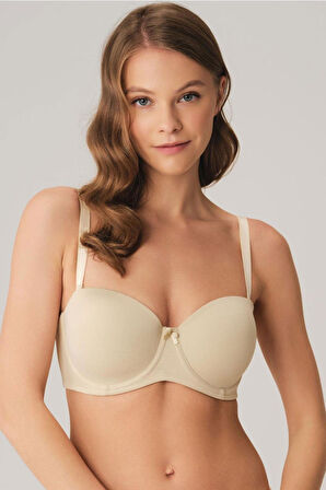 Balenli Desteksiz Dolgusuz Askısız Straplez Yumuşak Süngerli Günlük Klasik T-shirt Sütyeni - Ten - 75B