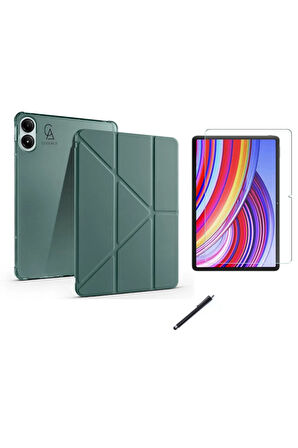 Xiaomi Poco Pad 12.1 inç Uyumlu Tri Fold Kalemlikli Tablet Kılıfı Ekran Koruyucu Kalem Seti