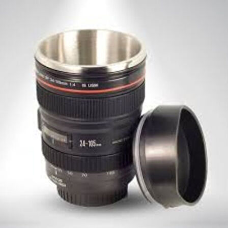 Cam Kapaklı Kamera Lens Objektif Görünümlü Termos Kupa Mug Bardak 15cm*8cm