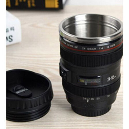 Cam Kapaklı Kamera Lens Objektif Görünümlü Termos Kupa Mug Bardak 15cm*8cm