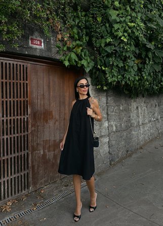 Halter Yaka Dokuma Midi Elbise - SİYAH - XL