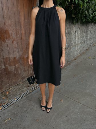 Halter Yaka Dokuma Midi Elbise - SİYAH - XL