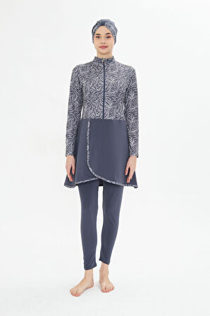 Kadın Tam Kapalı Tesettür Mayo 4 Parça – Desenli – ANTRASİT-L