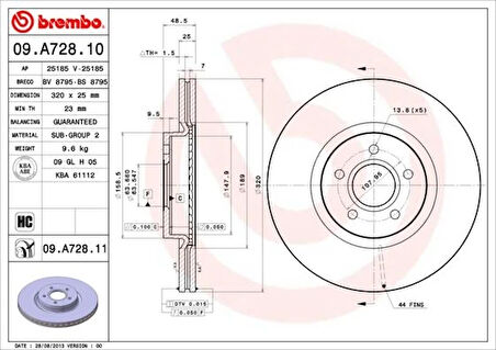 ÖN FREN AYNASI VOLVO S40 2004-2012 C70 2 2006-2013 540 2012  550 2004-2012 320 105-DL 31262720 31302573 31329122