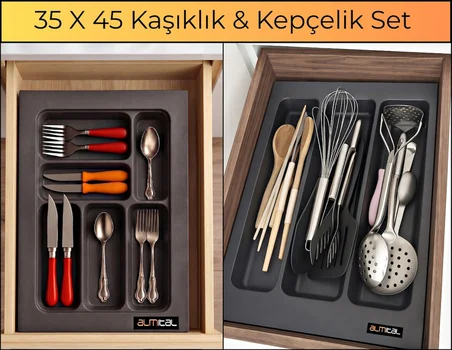 35x45 Cm. Antrasit Kaşıklık Ve Kepçelik 2'li Set (32X41 CM'E KADAR KESİLEBİLİR)