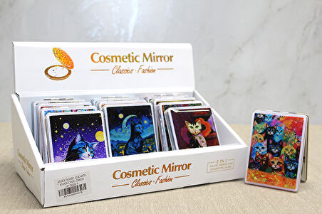 Hareketli Sulu Detaylı Kedi Figürlü El Aynası 