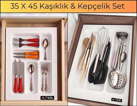 35x45 Cm. Beyaz Kaşıklık Ve Kepçelik 2'li Set (32X41 CM'E KADAR KESİLEBİLİR)