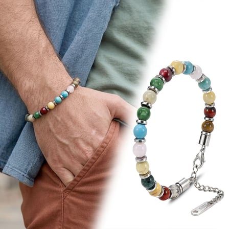 💎 Premium Karışık Doğal Akik Taş Çakra Temalı Ayarlanabilir 316L Çelik Bileklik 31832B10D9 - (23cm)