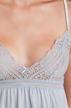 Pierre Cardin 2820 Kadın Mist Dantelli Penye 3'lü Sabahlıklı Pijama Takım