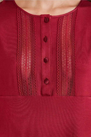 Pierre Cardin 2800 Kadın Bordo Dantelli Penye 3'lü Sabahlıklı Pijama Takım