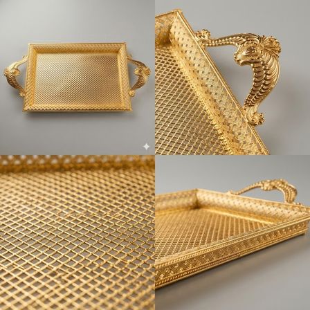 Gold Renk Ayaklı Tepsi Orta Boy Lkm-107 Gold - Lüks Sunum Tepsisi