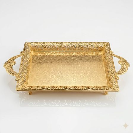 Gold Renk Ayaklı Tepsi Orta Boy Lkm-427 Gold - Lüks Sunum Tepsisi