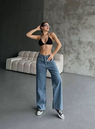 Palazzo Jeans Pantalon - Mavi