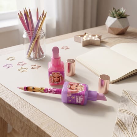 BakGelAl Lisanslı Barbie Ruj Tasarımlı Silgi ve Kalemtıraş 2’si 1 Arada Kırtasiye Ürünü
