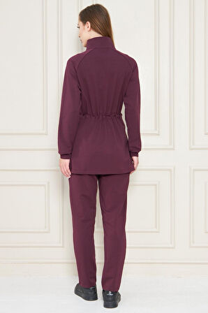 Kadın Pamuklu Beli Ayarlanabilir Tam Fermuarlı Tunik Eşofman Takım
