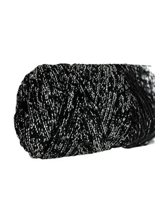 Makrome İpi 3mm Polyester Siyah Gümüş  Simli
