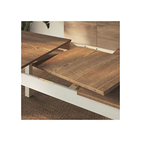 Açılır yemek masası, bej-kahverengi, 4-6 kişilik, 120/170x80 cm