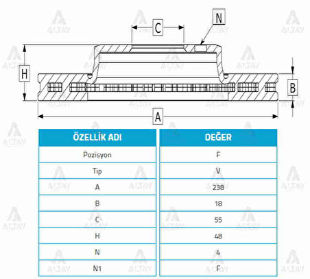 FREN DİSKİ COROLLA 1988-1995 / ÖN HAVALI 238-4 4351212250 (2 ADET)