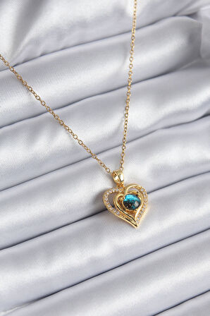 316L Çelik Gold Renk Zirkon Taşlı Kalp Galaksi Model Kadın Kolye - Lisinya