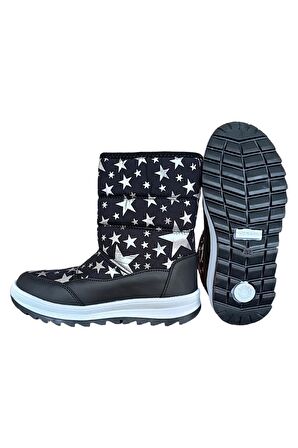 Dayanıklı, Su Geçirmez, Ortopedik, Cırtlı,  Çocuk Kar Botu Ayakkabı SİYAH - BEYAZ
