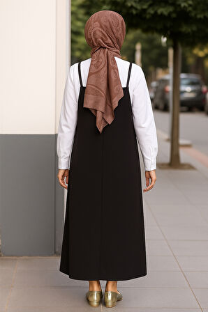 Kadın Siyah Basic Ayarlanabilir Askılı Jile Elbise - Siyah - L-XL