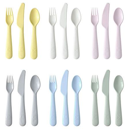 Çocuk çatal kaşık bıçak seti, pastel tonlar, 18 parça