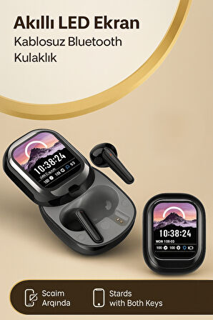 QASUL Kişiselleştirilebilir LED Ekran Renkli Dokunmatik Ekranlı Kablosuz Bluetooth Kulaklık