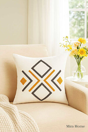 Mira Home Dekoratif Punch Kare Nakışlı Kırlent Kılıfı