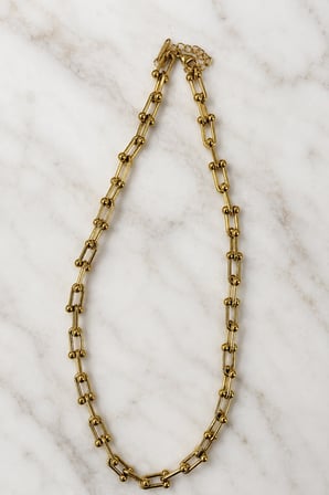 💎 Premium Parlak ve Şık Gold Renk Geometrik Zincir 316L Çelik Kadın Kolye (45cm)