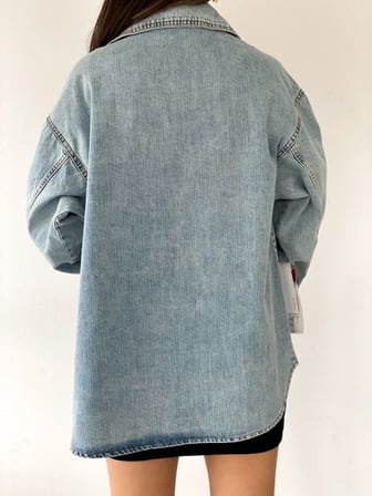 Çift Cepli Oversize Denim Gömlek Ceket - MAVİ - TEK EBAT