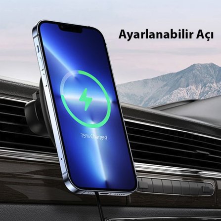 Hızlı şarj destekli kablosuz araç içi telefon tutucu Havalandırmaya takılan araç içi kablosuz şarj tutucu