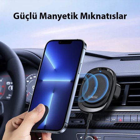 Hızlı şarj destekli kablosuz araç içi telefon tutucu Havalandırmaya takılan araç içi kablosuz şarj tutucu