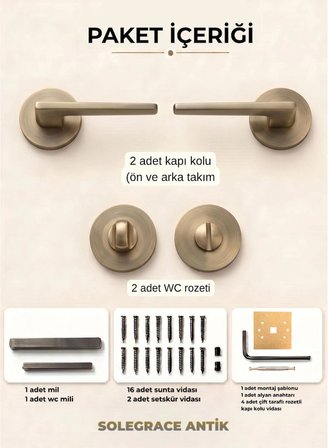 Solegrace ANTİK Yuvarlak Rozetli Kapı Kolu Lüks WC Kapı Kolu