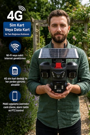 ARM-01 Solar Güneş Panelli 15MP 3 Lensli 4G Sim Kartlı Güvenlik Kamerası | 360° PTZ Gece Görüşlü Sesli Dış Mekan | V380 Pro