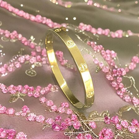 Vida Desenli Cartier Model Gold Renk Şık Çelik Kelepçe Bileklik