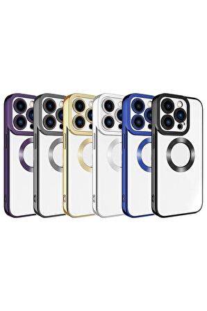 Apple iPhone 15 Pro Max Uyumlu Kılıf Şeffaf Logo Gösteren Parlak Renkli Kenar Telefon Kılıfı Kapak