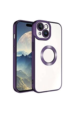 Apple iPhone 15 Plus ile Uyumlu Kılıf Şeffaf Logo Gösteren Parlak Renkli Kenar Telefon Kılıfı Kapak